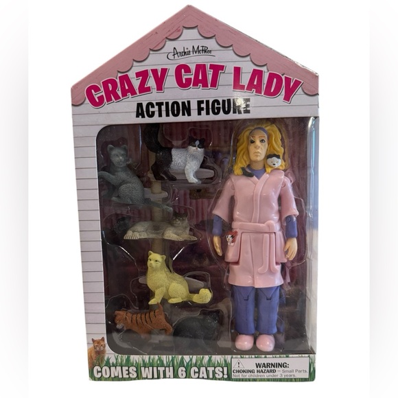 Archie McPhee Crazy Cat Lady Action Figure with 6 Cats NIB - Picture 5 of 9